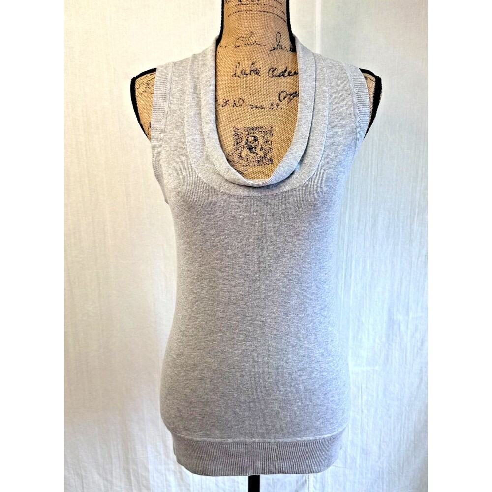 Per Se Gray Sleeveless Cowl Neck Longline Knit Sweater Tank Top Sz M